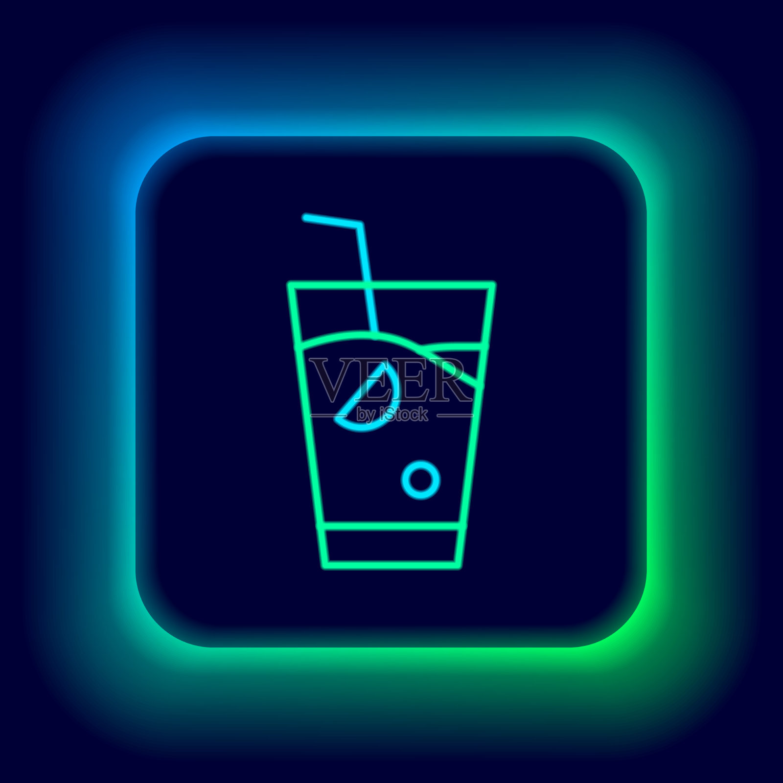 发光的霓虹灯线新鲜的冰沙图标孤立上插画图片素材