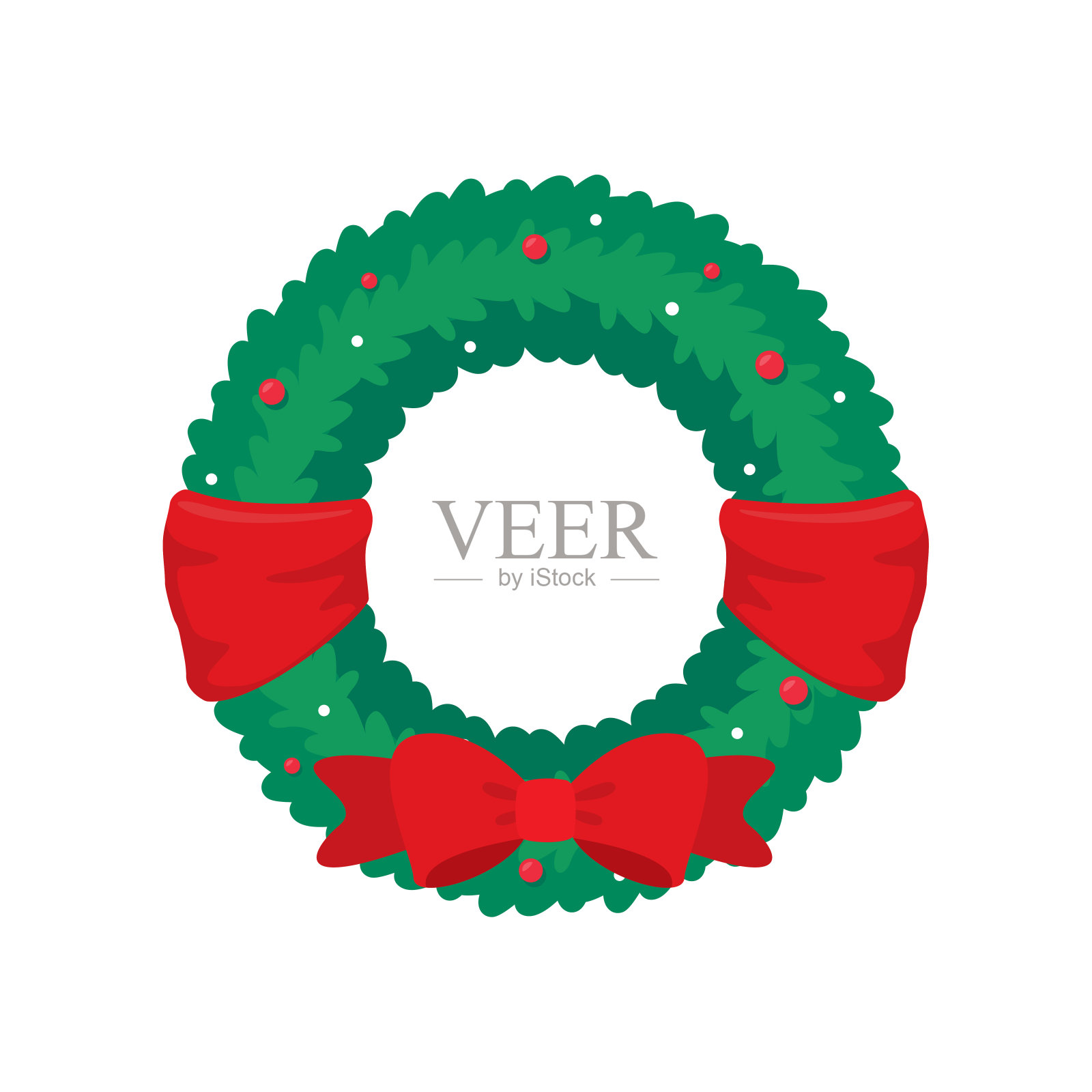 圣诞花环向量。绿色的松枝上用红冬青浆果装饰的冬季花环。插画图片素材
