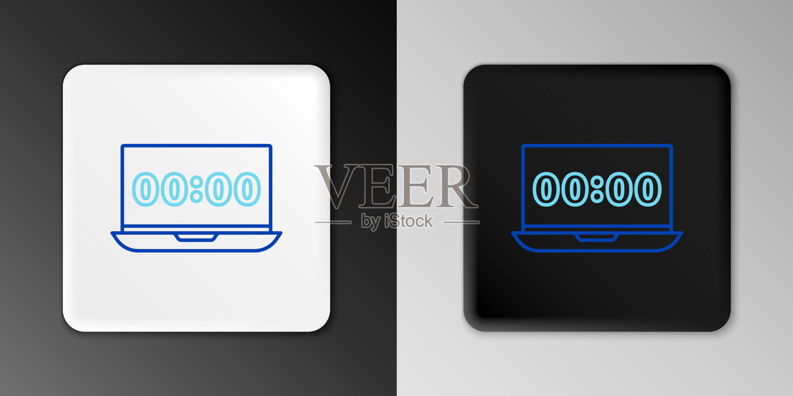 线时钟在笔记本电脑屏幕上的图标孤立在灰色图标素材