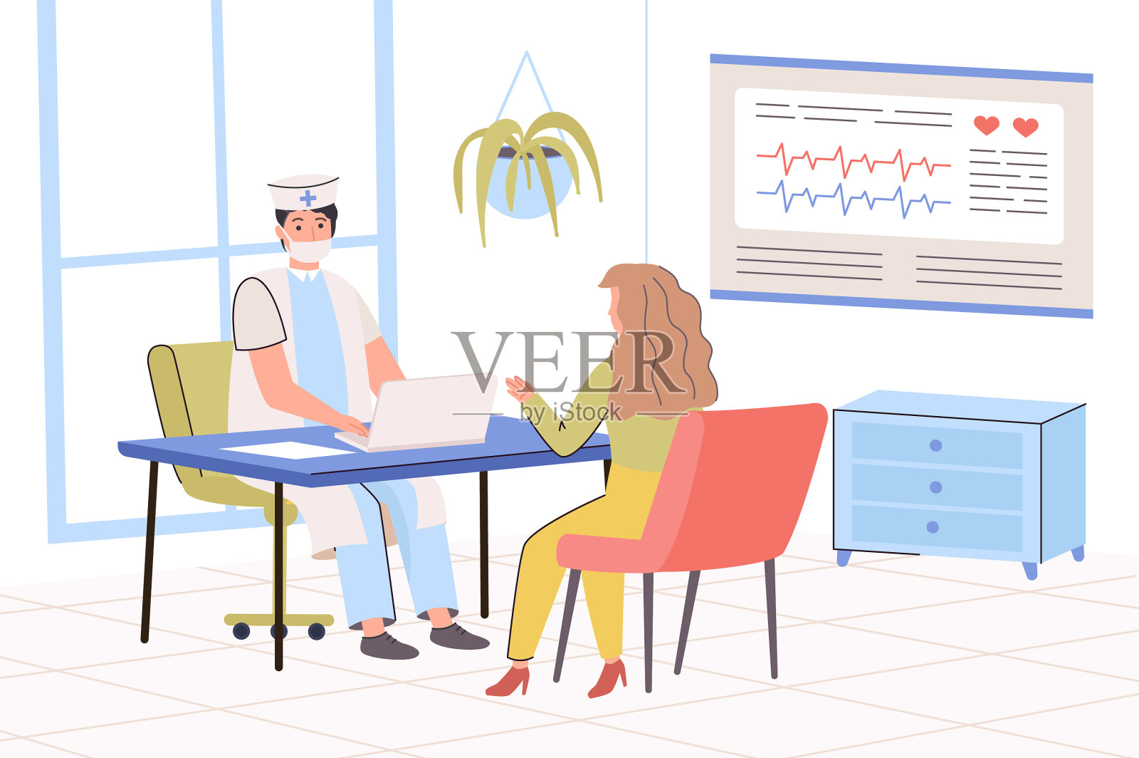 医疗诊所概念医生咨询病人中插画图片素材