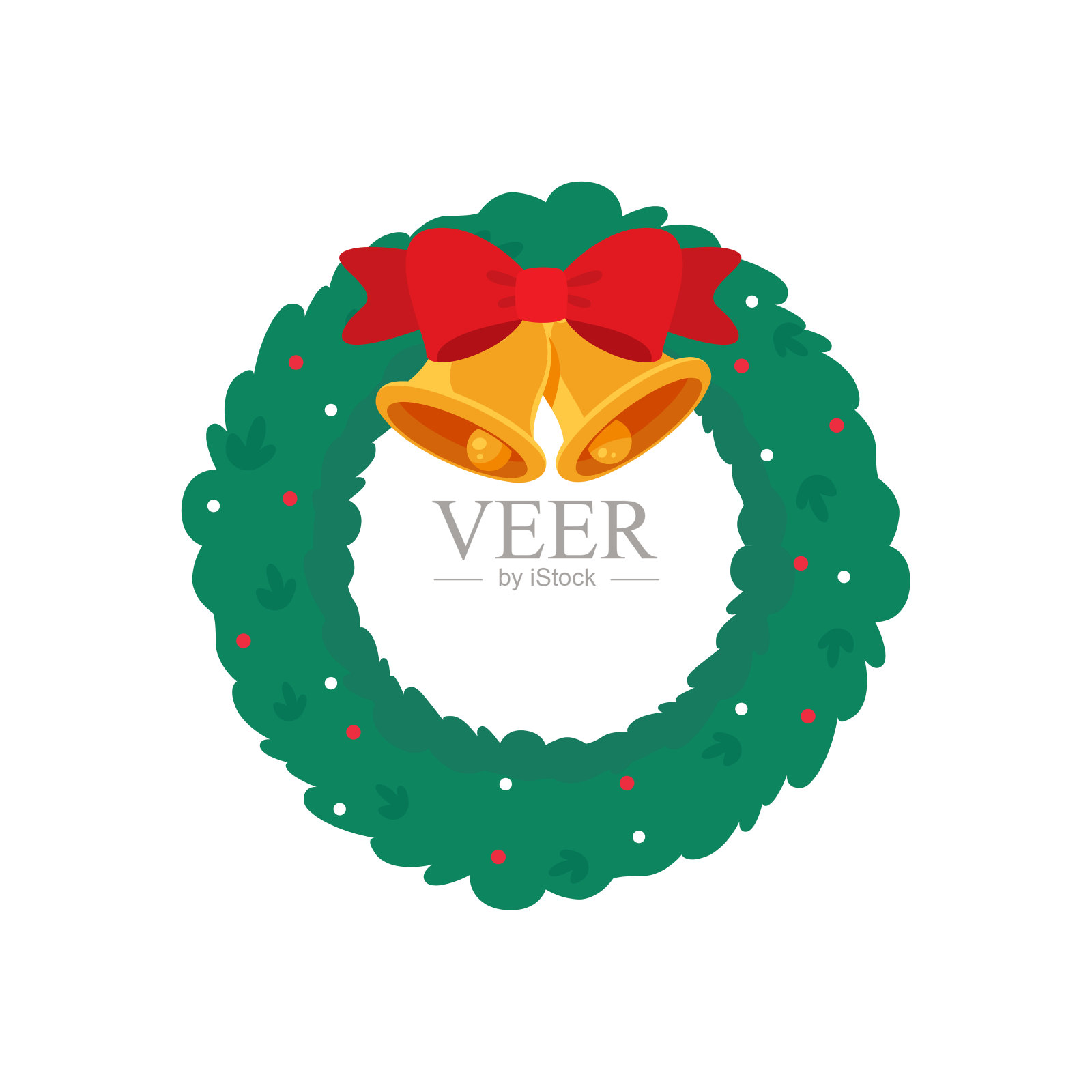 圣诞花环向量。绿色的松枝上用红冬青浆果装饰的冬季花环。设计元素图片