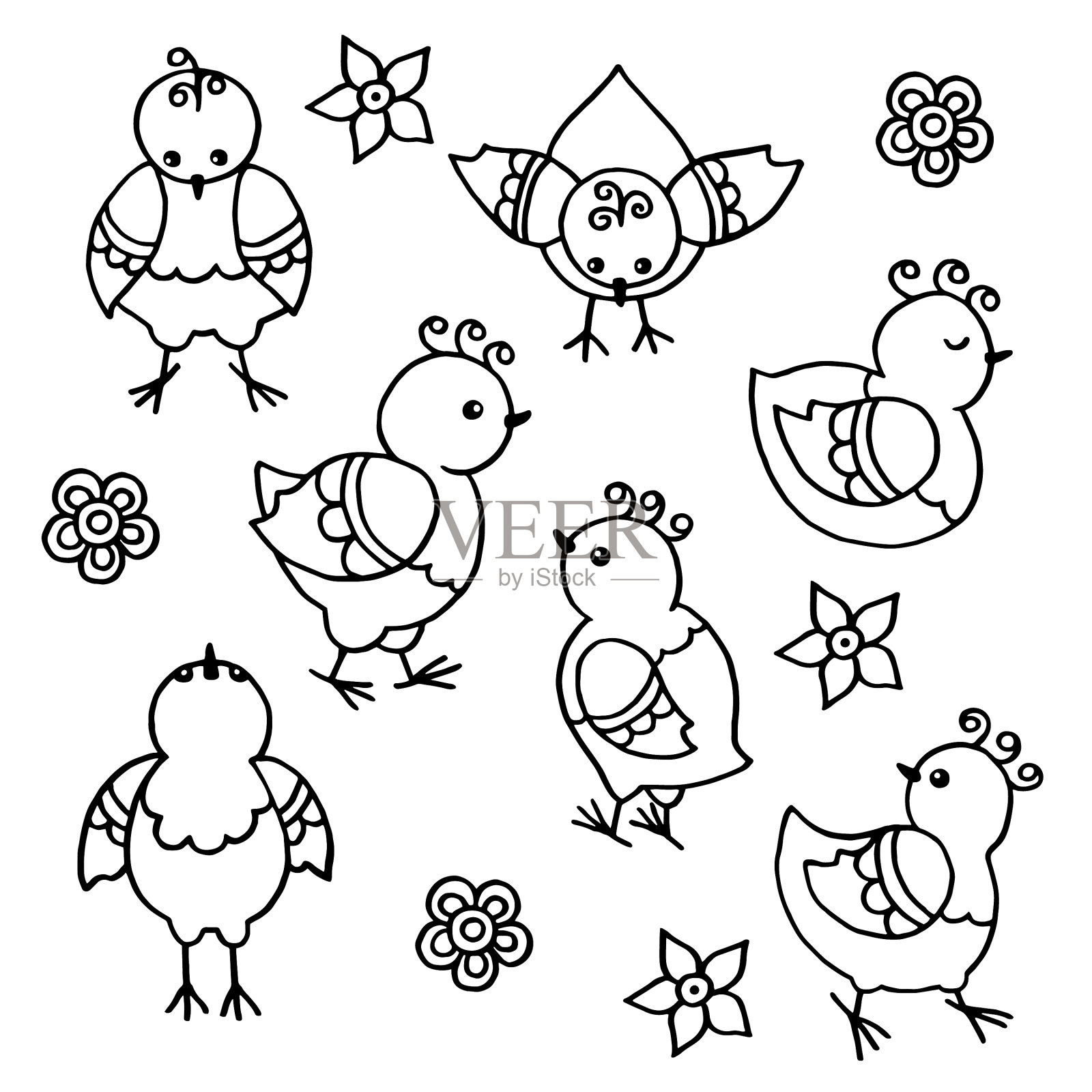 集抽象有趣的鸡鸟着色插画图片素材