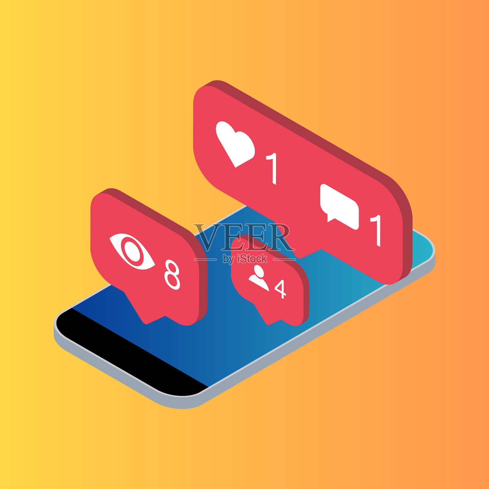 跟随者等距电话通知符号插画图片素材