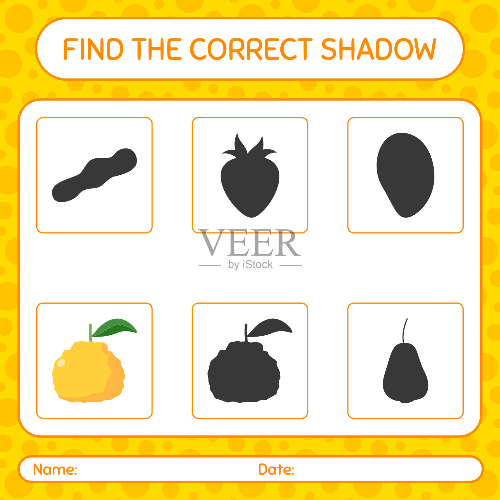 找到正确的阴影游戏与丑陋。学龄前儿童的工作表，儿童活动表插画图片素材