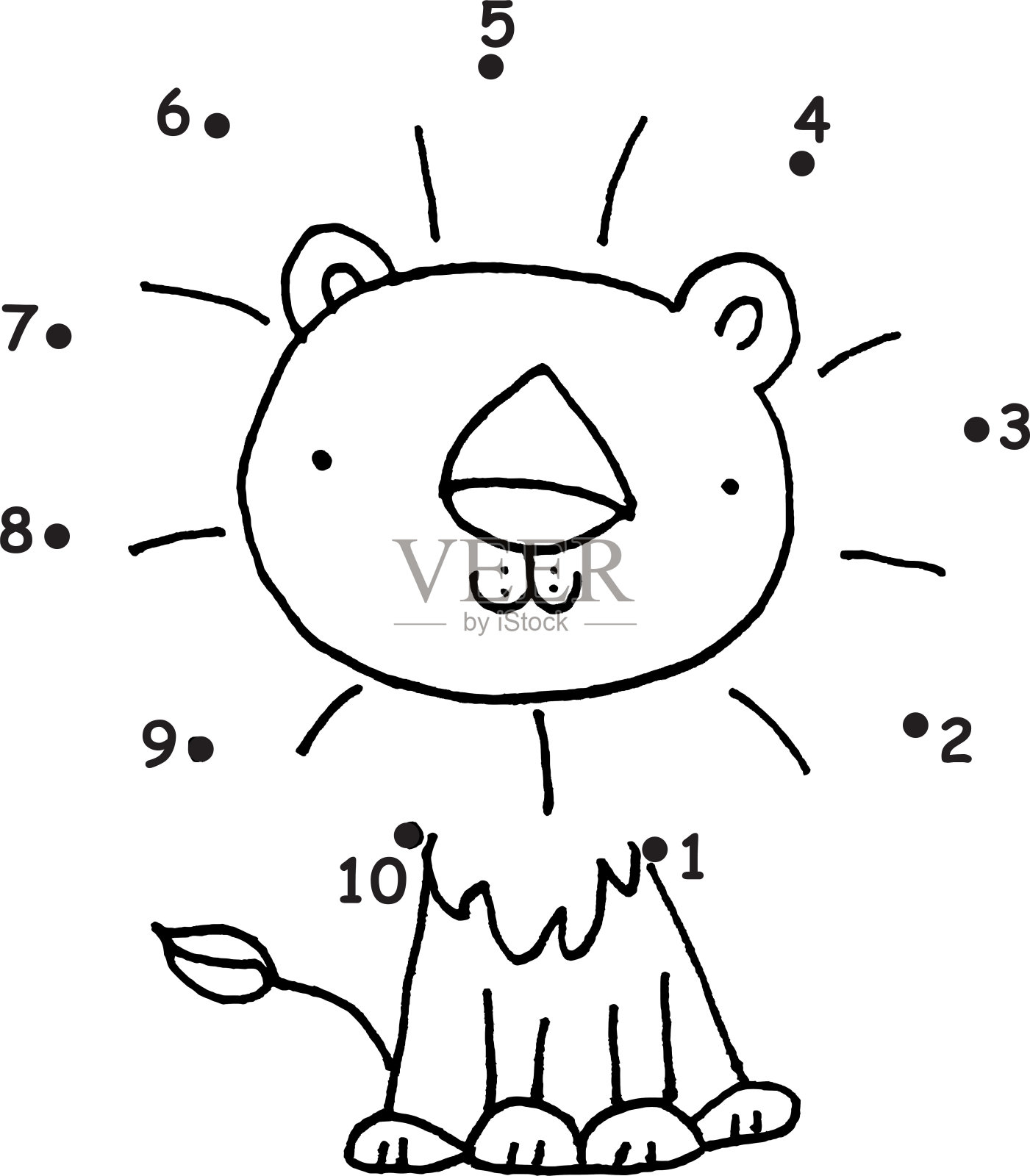 矢量卡通教育游戏活动连线到点画狮子1到10插画图片素材