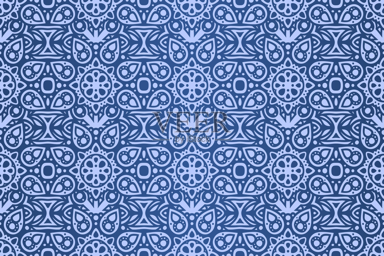 艺术与丰富多彩的蓝色东方瓷砖图案插画图片素材