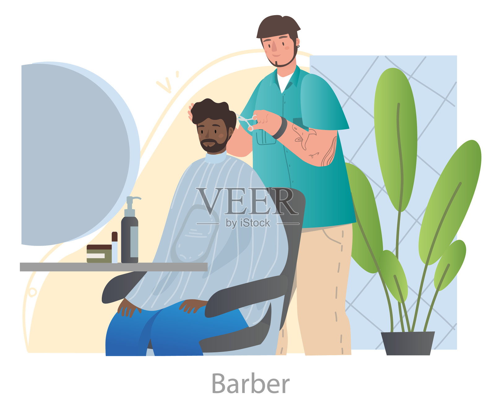 男士理发店的概念设计元素图片