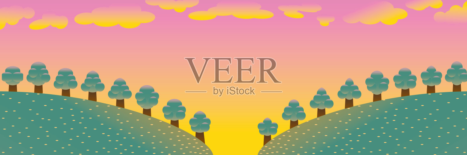 秋天的黄昏和秋天的小山设计元素图片