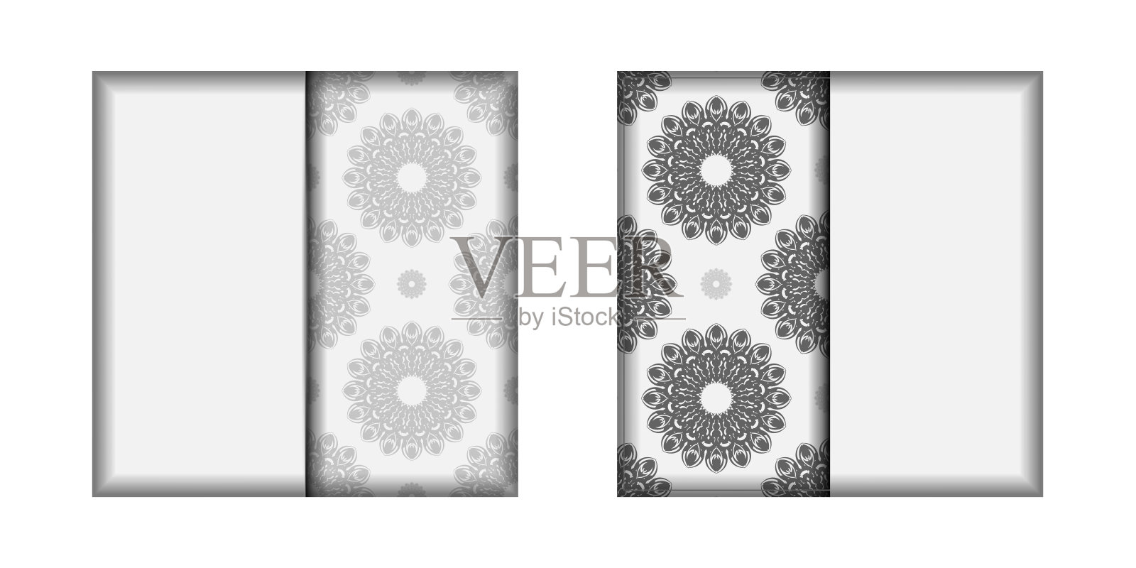 邀请卡设计与您的文字和黑色装饰的空间。明信片设计白色曼陀罗。插画图片素材