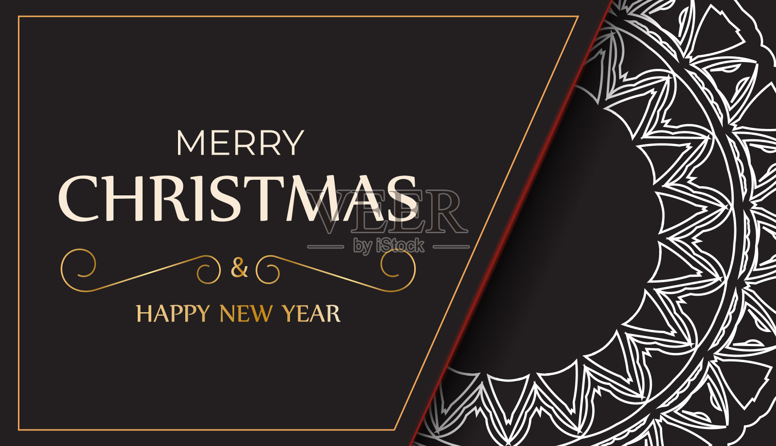 贺卡，圣诞快乐，新年快乐，黑色与白色装饰。设计模板素材