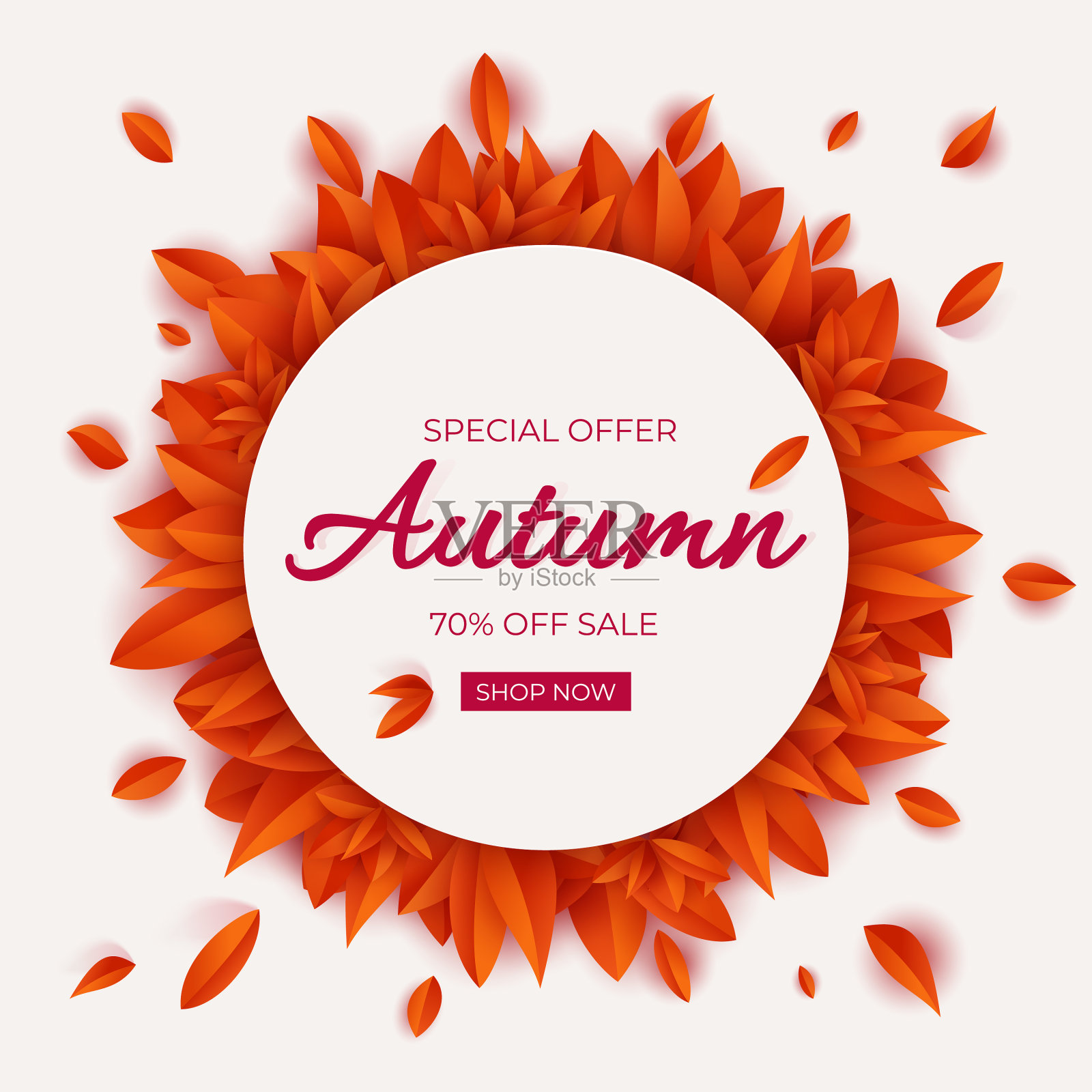 秋天卖圆旗带树叶季节性插画图片素材