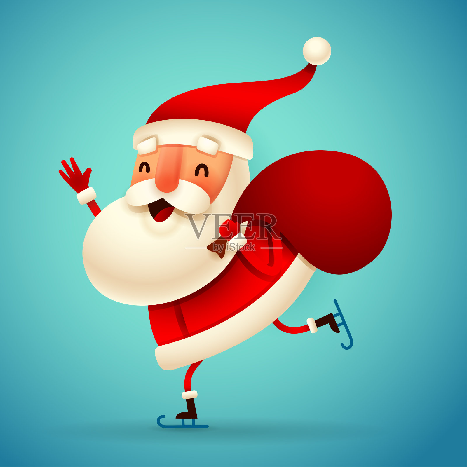 圣诞老人带着圣诞袋溜冰插画图片素材