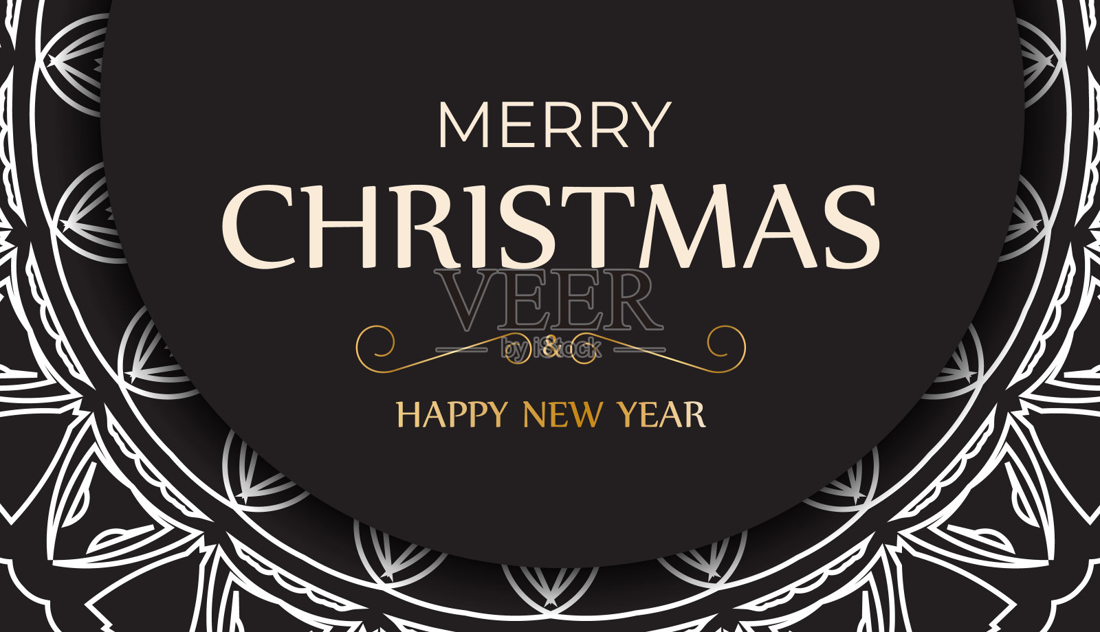明信片新年快乐和圣诞快乐在黑色与白色装饰。设计模板素材