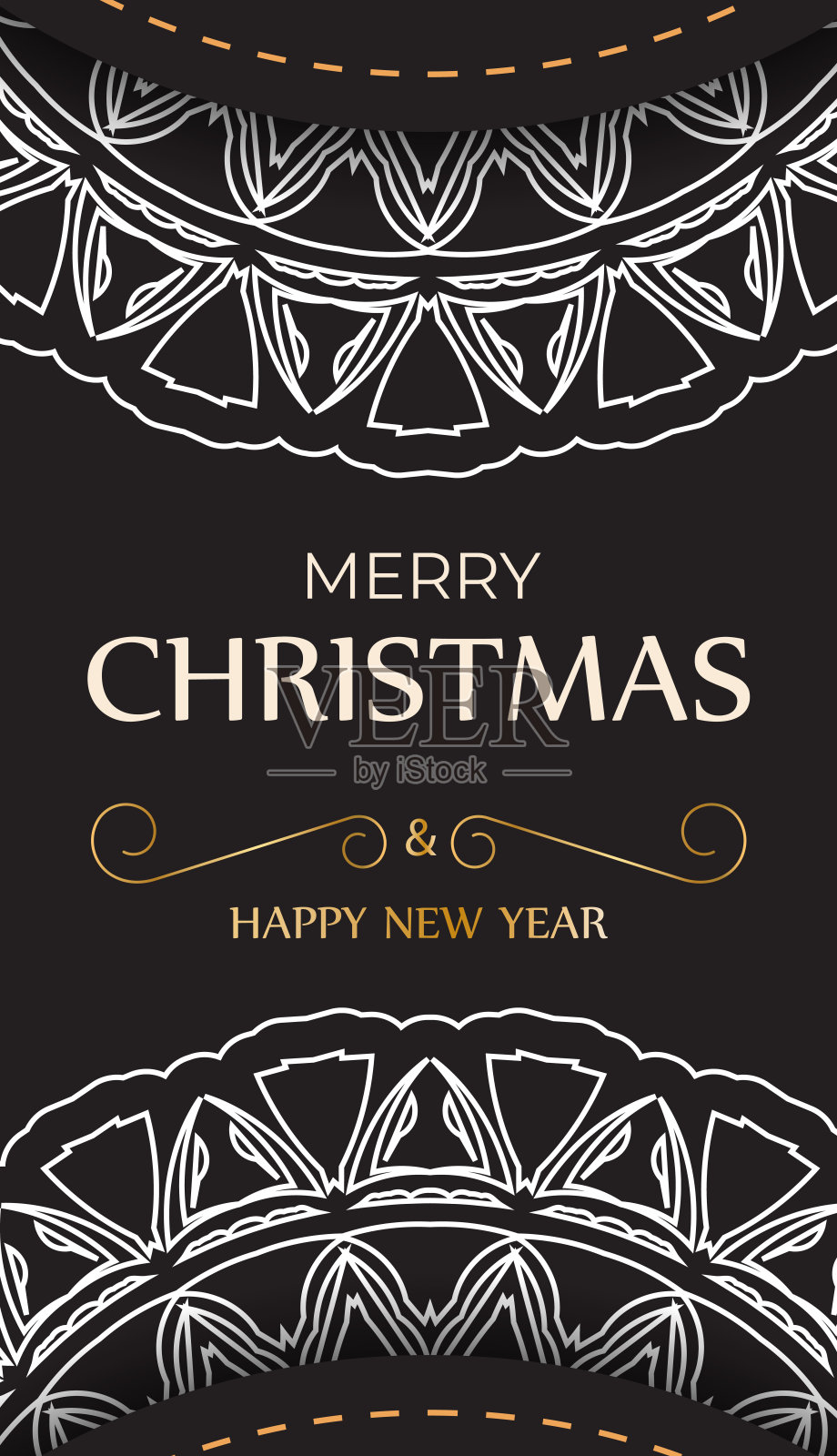 明信片的新年快乐和圣诞快乐黑色与白色的图案。设计模板素材