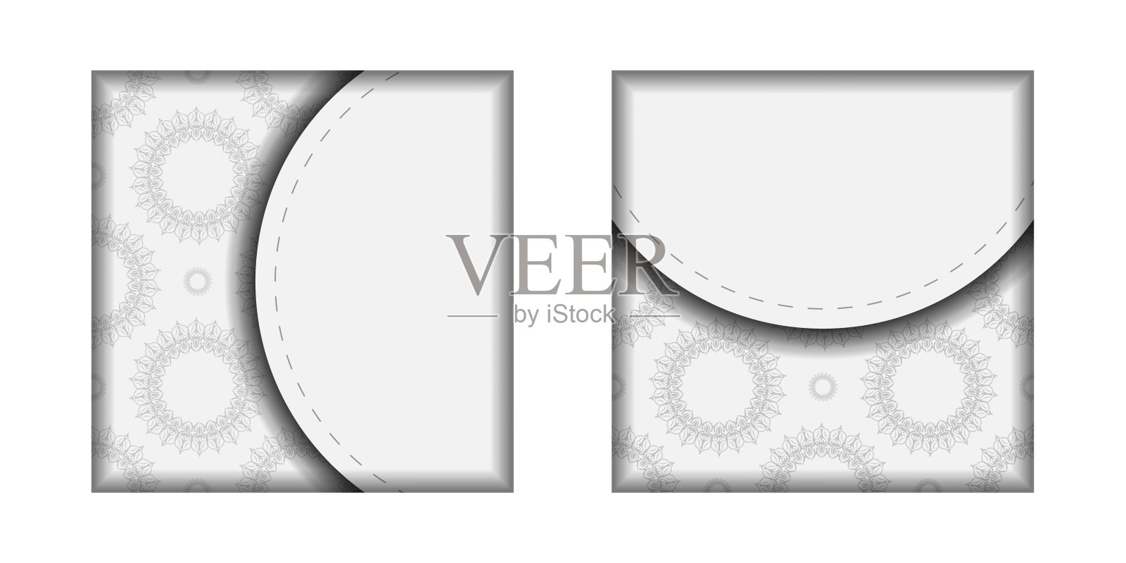 准备一张有你的文字和复古图案的邀请卡。印刷设计明信片的模板与曼荼罗装饰的白色颜色。插画图片素材