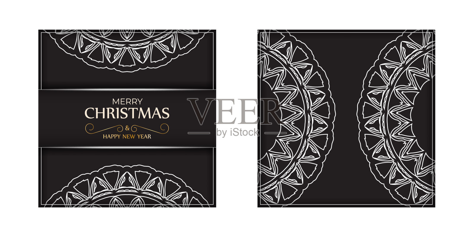 海报圣诞快乐和新年快乐在黑色与白色装饰。设计模板素材