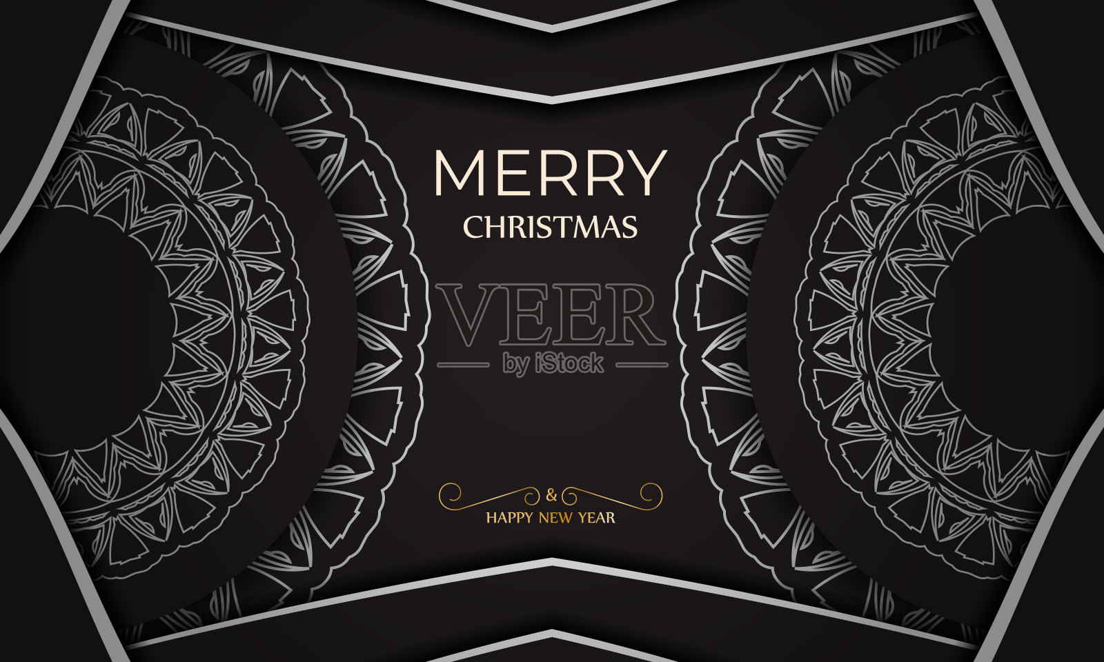 海报模板快乐新年和圣诞在黑色与白色装饰。设计模板素材