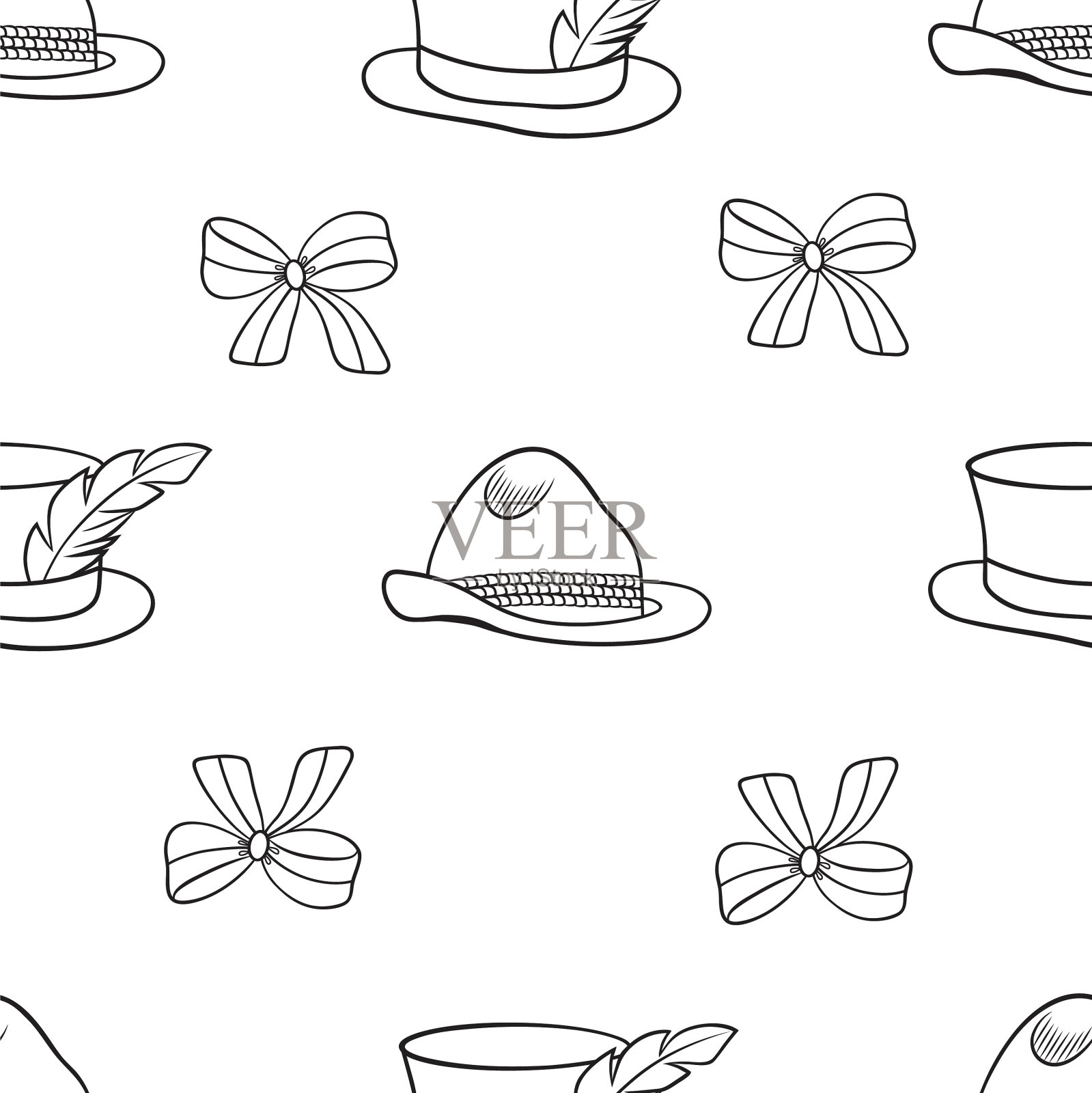 图形无缝模式与帽子和蝴蝶结插画图片素材