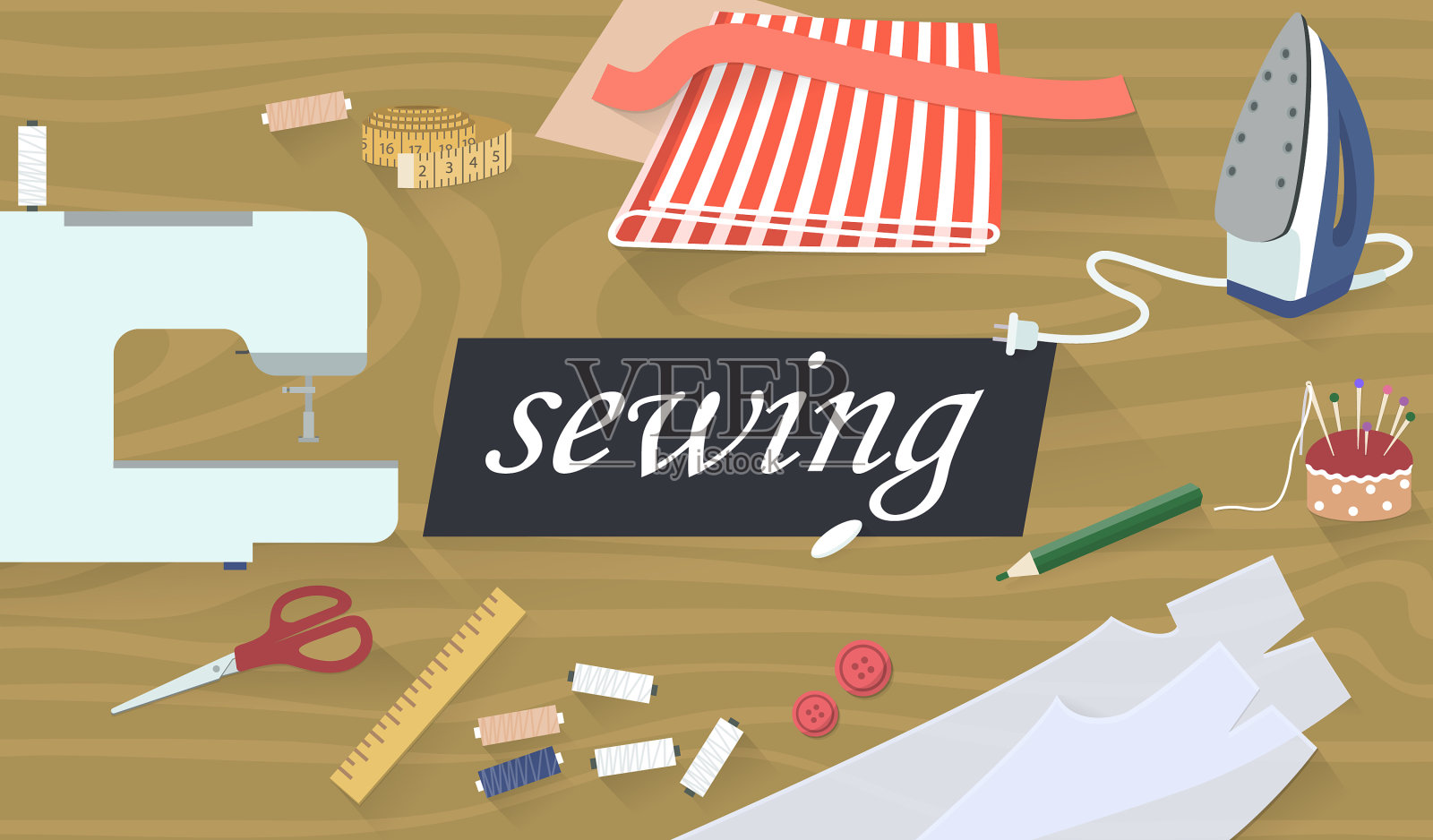 缝制背景-缝制时尚服装插画图片素材