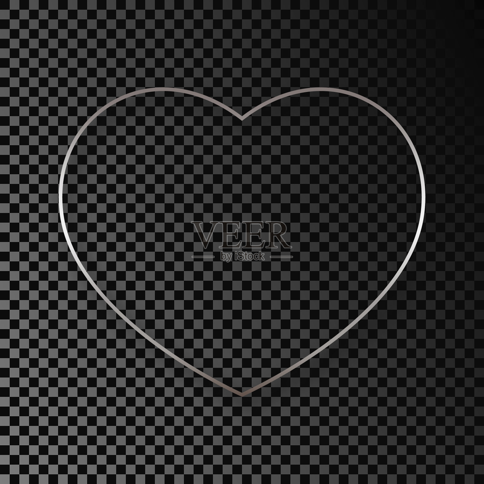 银色发光的心形框架与阴影插画图片素材