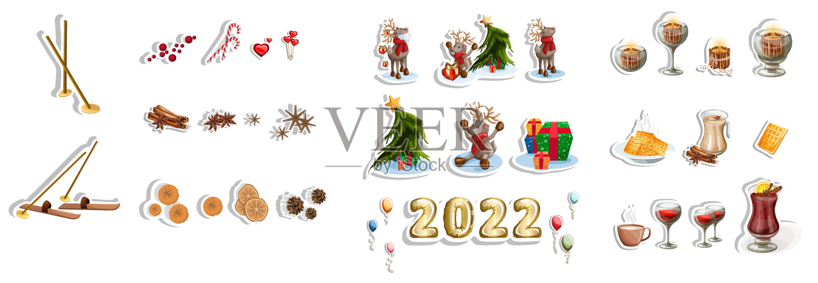 一大堆贴纸贴在一个冬天插画图片素材