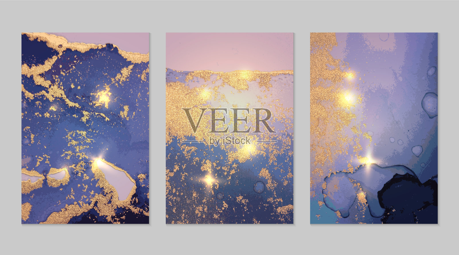 集蓝色和金色抽象大理石纹理插画图片素材