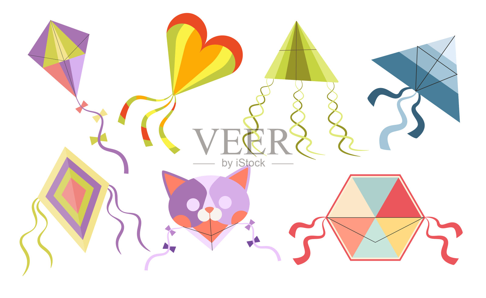 一套卡通风筝孤立的图标的孩子设计元素图片