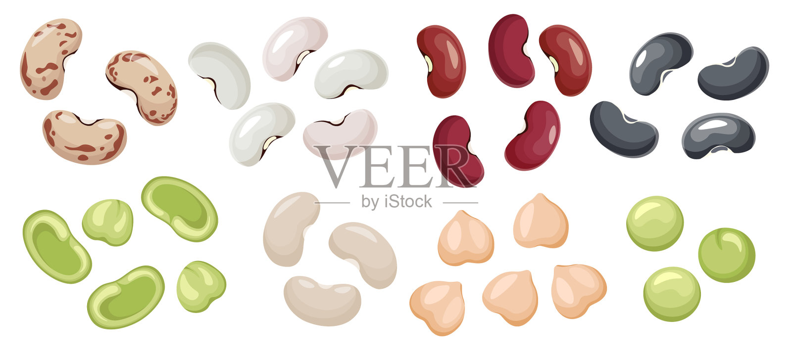 一套豆图标绿色红色白色灰色种子图标素材