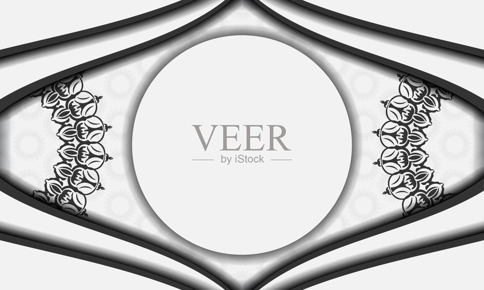 带有曼陀罗装饰和logo位置的白色banner模板，复古图案设计背景插画图片素材