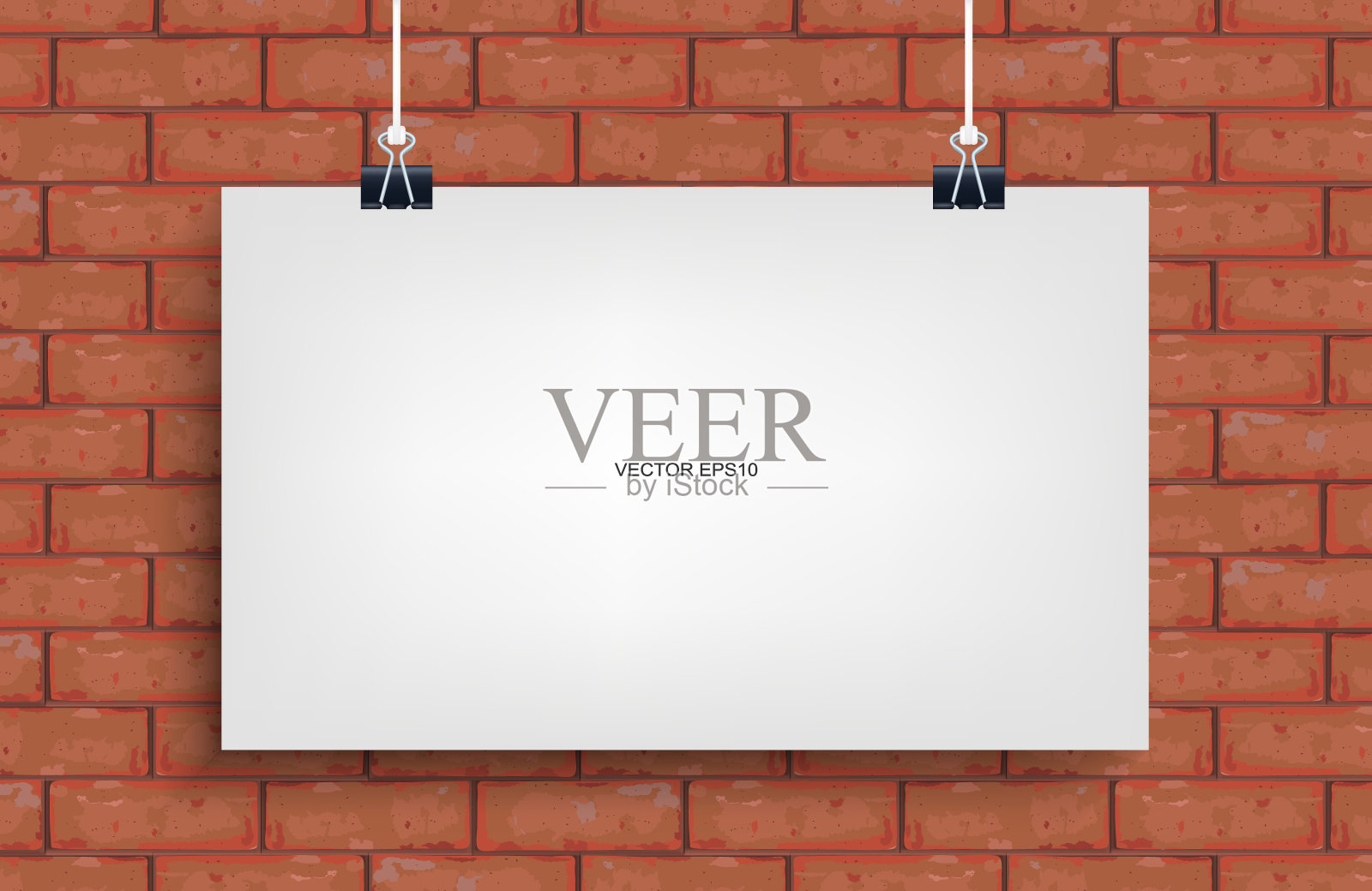 白色海报挂在砖墙背景上。插画图片素材