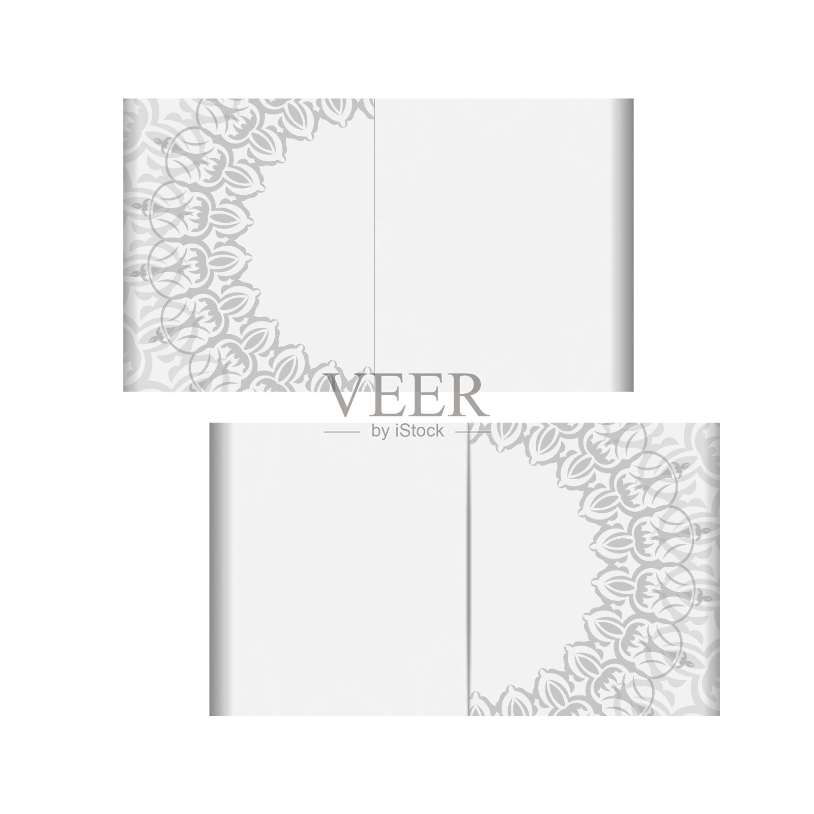 为你的文字和复古饰品准备一个地方的邀请。矢量模板印刷设计明信片与曼荼罗装饰白色。插画图片素材