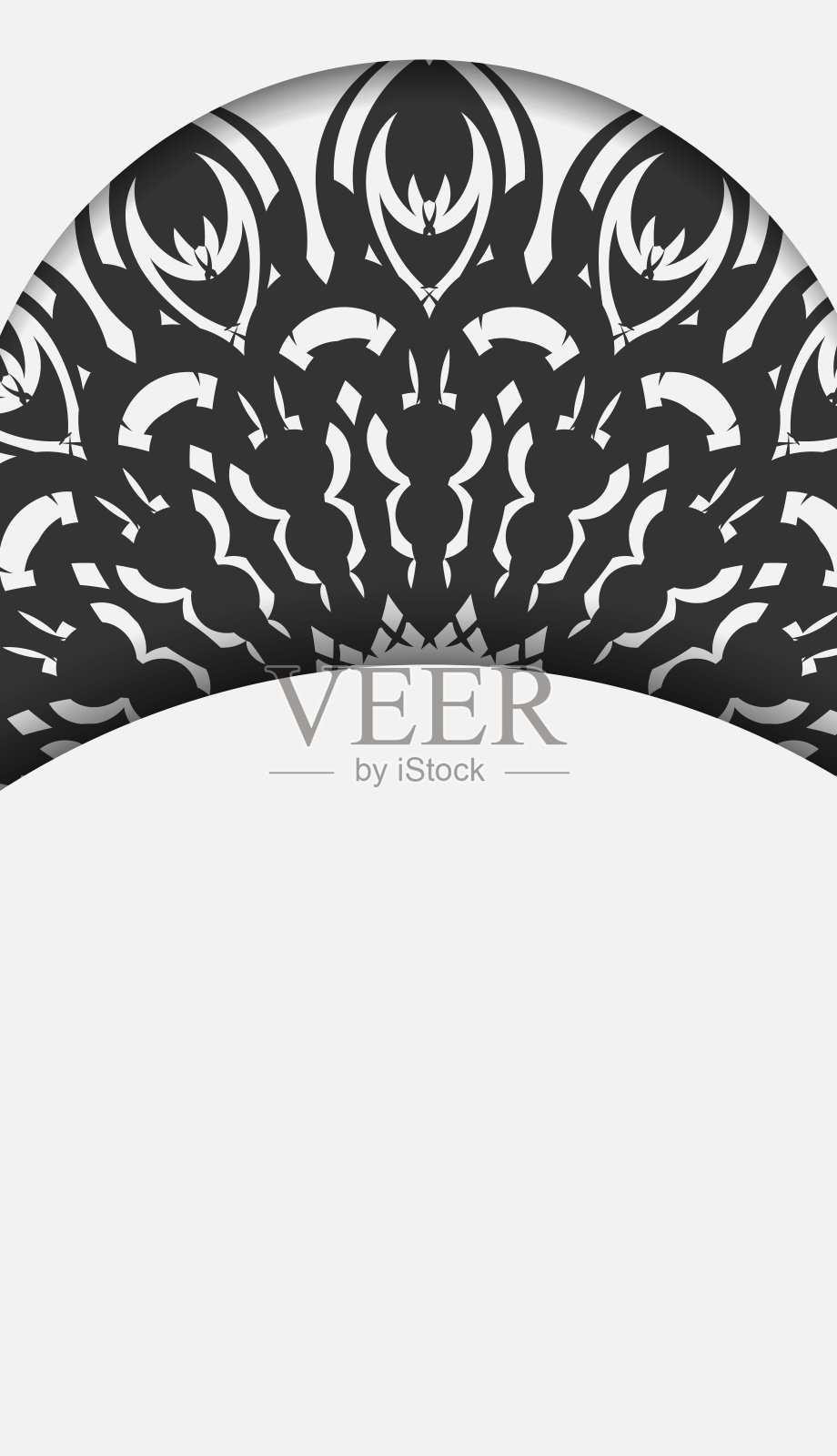 准备印刷明信片设计白色与曼陀罗。邀请模板与您的文本和黑色装饰的空间。插画图片素材