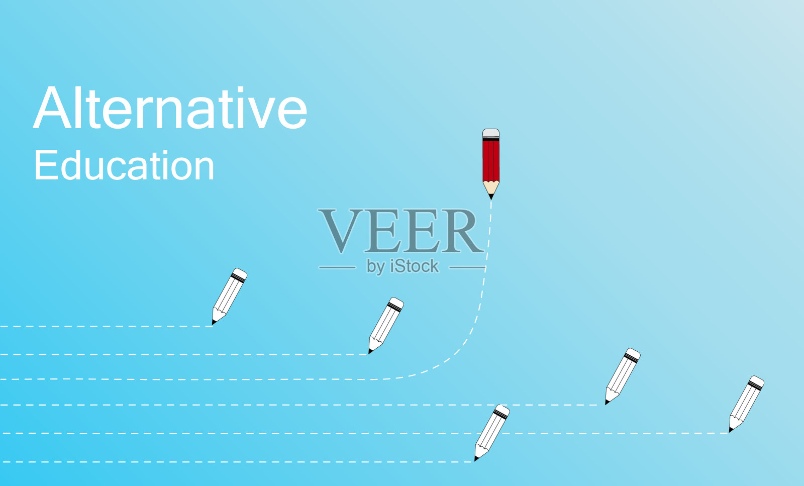 在彩色背景上的一组铅笔图标标志矢量插图。插画图片素材