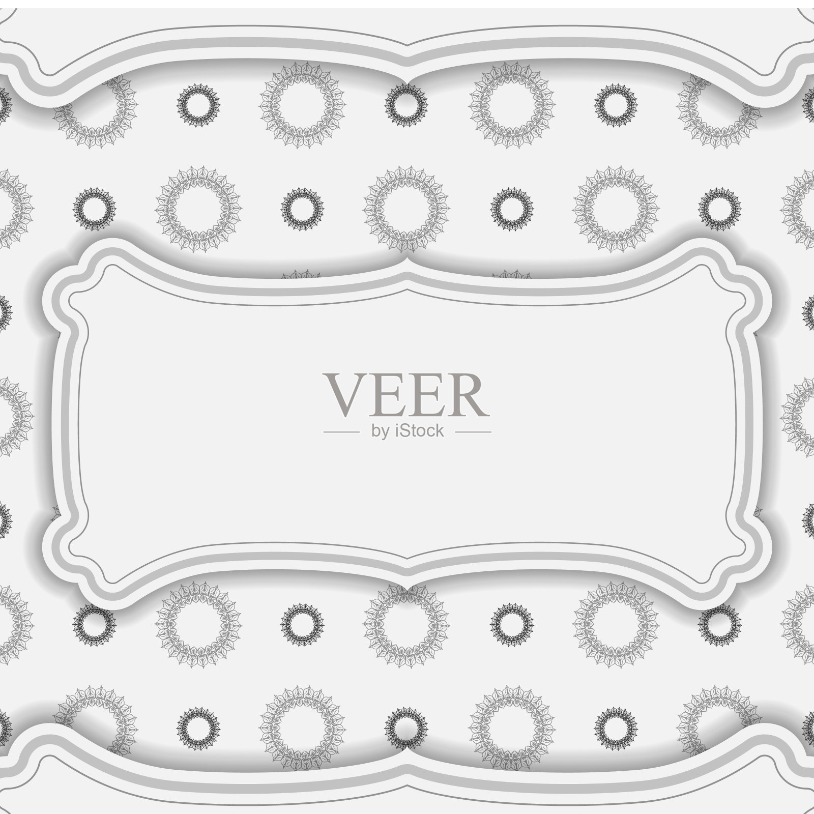 印刷设计明信片的模板白色与曼荼罗。为你的文字和复古饰品准备一个地方的邀请。插画图片素材