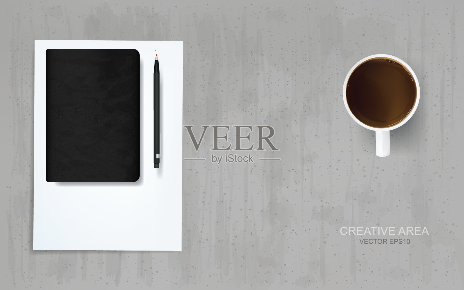 办公区域的笔记本和咖啡的办公对象背景。插画图片素材