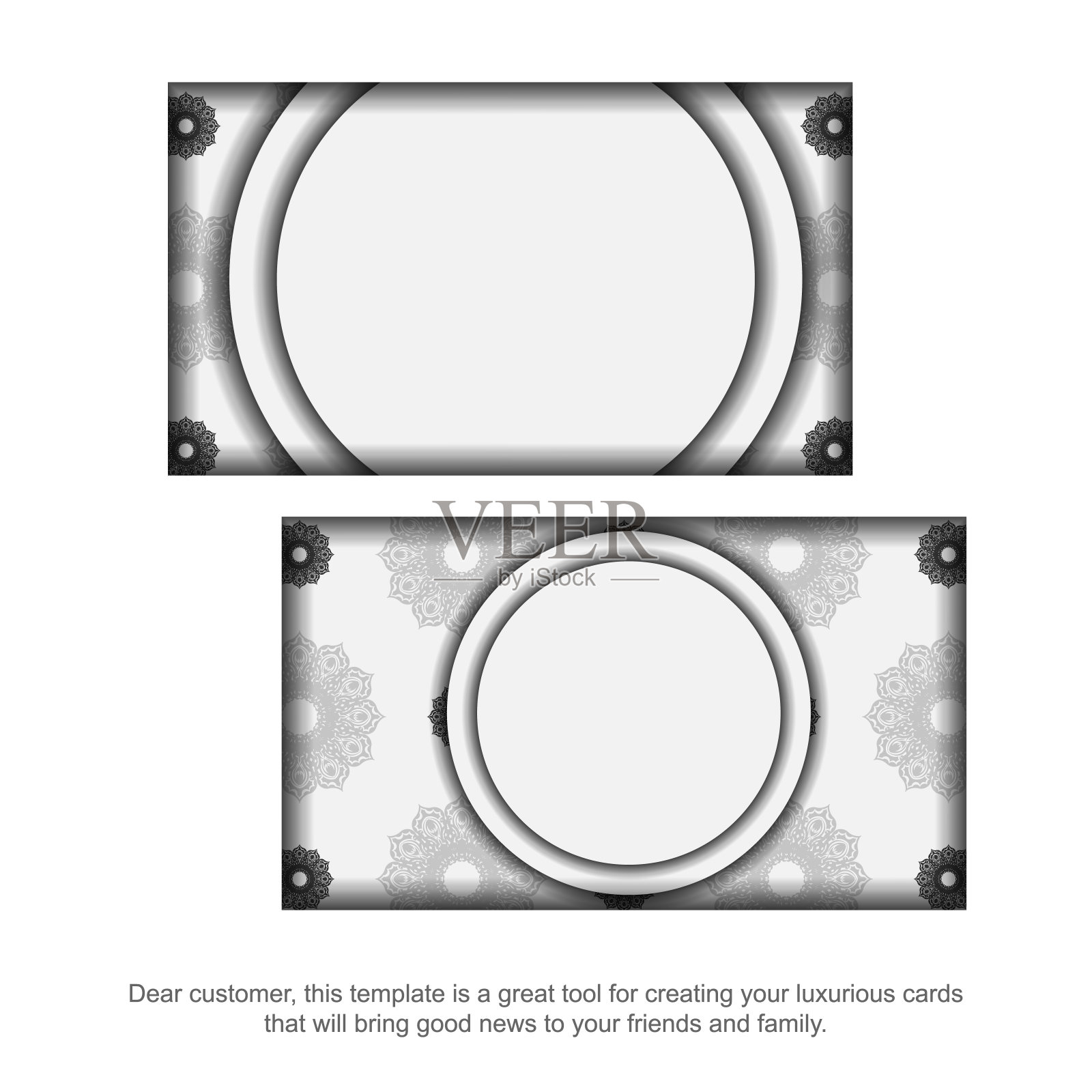 带有希腊装饰的向量名片。矢量模板印刷设计的名片白色与黑色复古装饰。插画图片素材