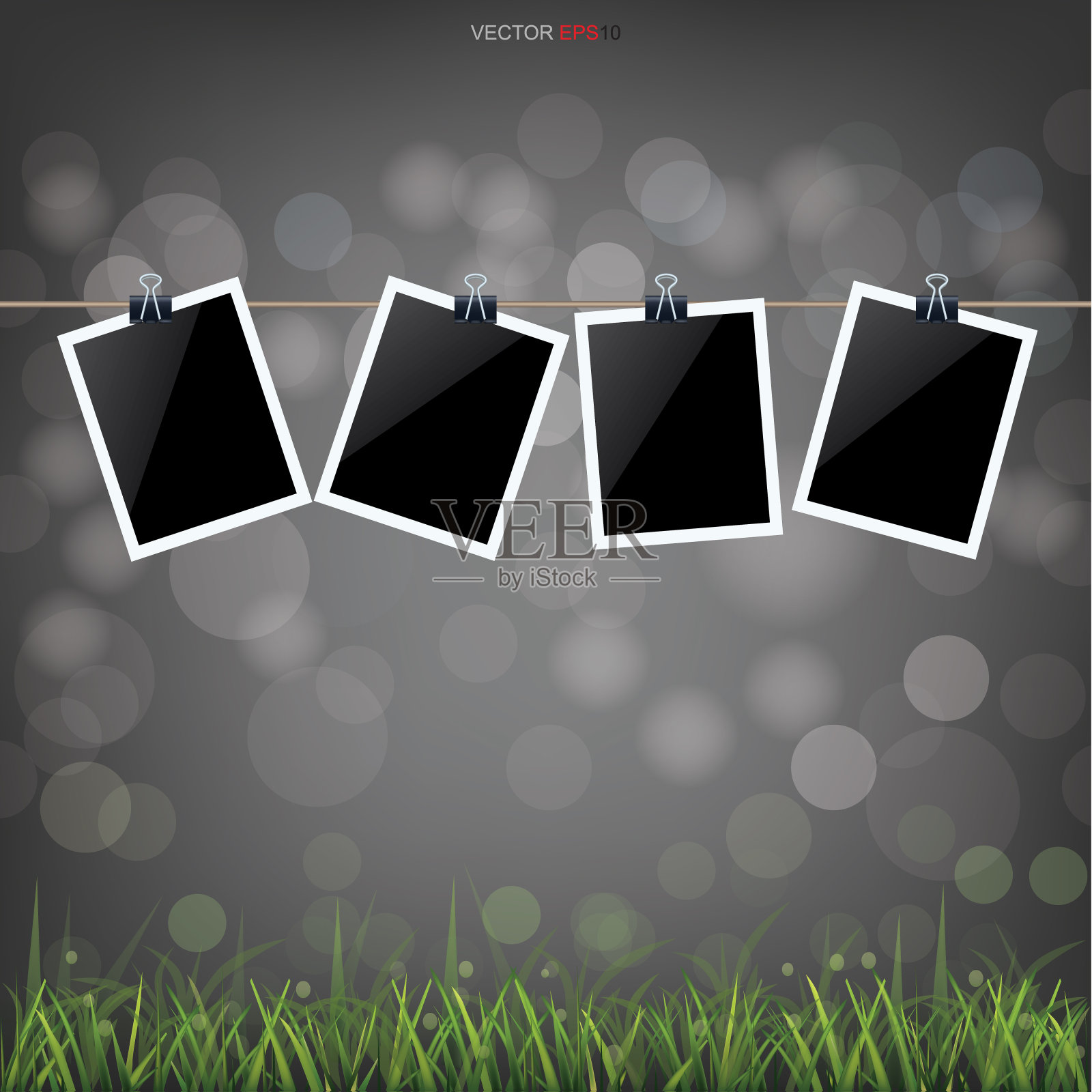 空白的相框在草地与光模糊的焦景背景。插画图片素材
