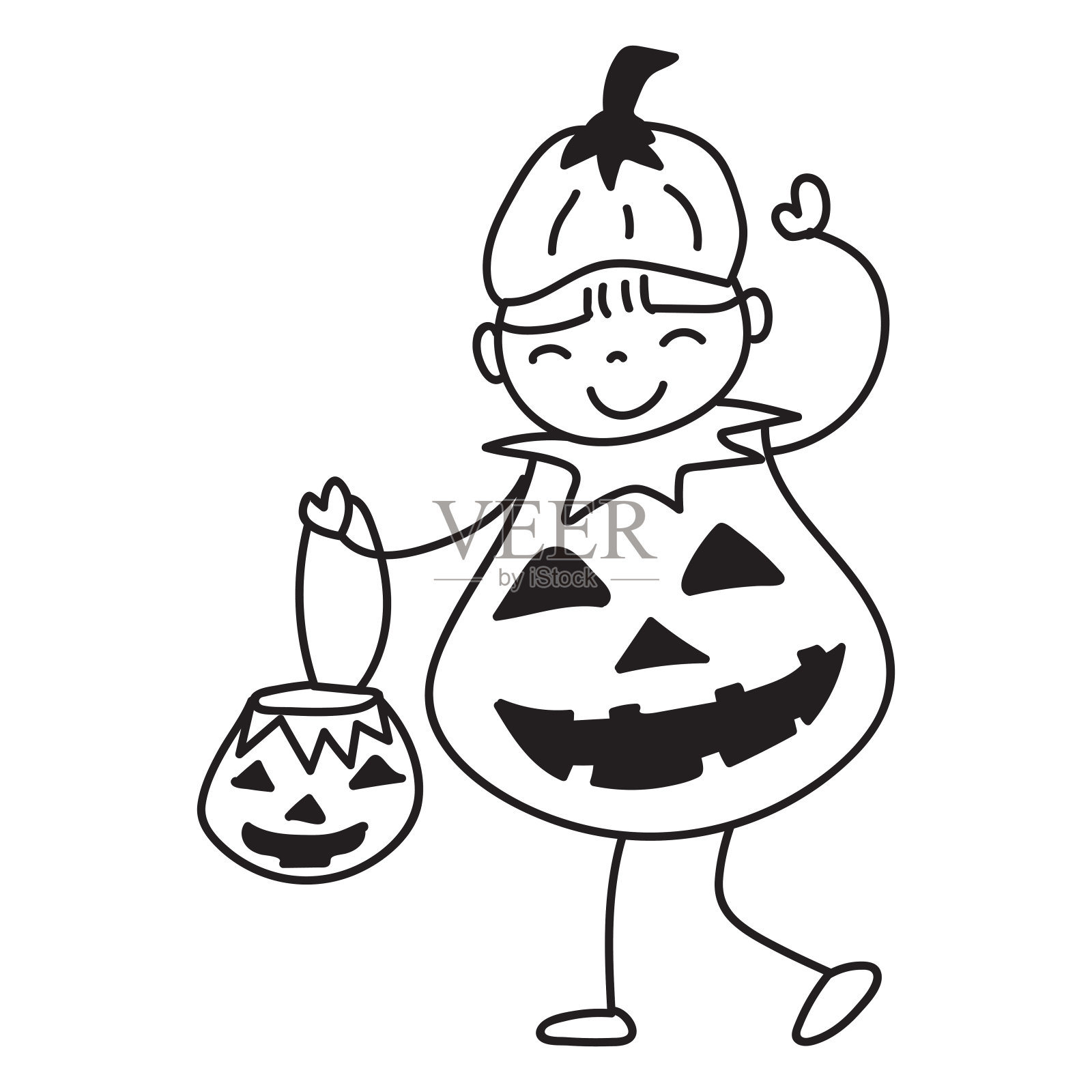 涂鸦手画万圣节剪纸女巫，孩子，插图插画图片素材