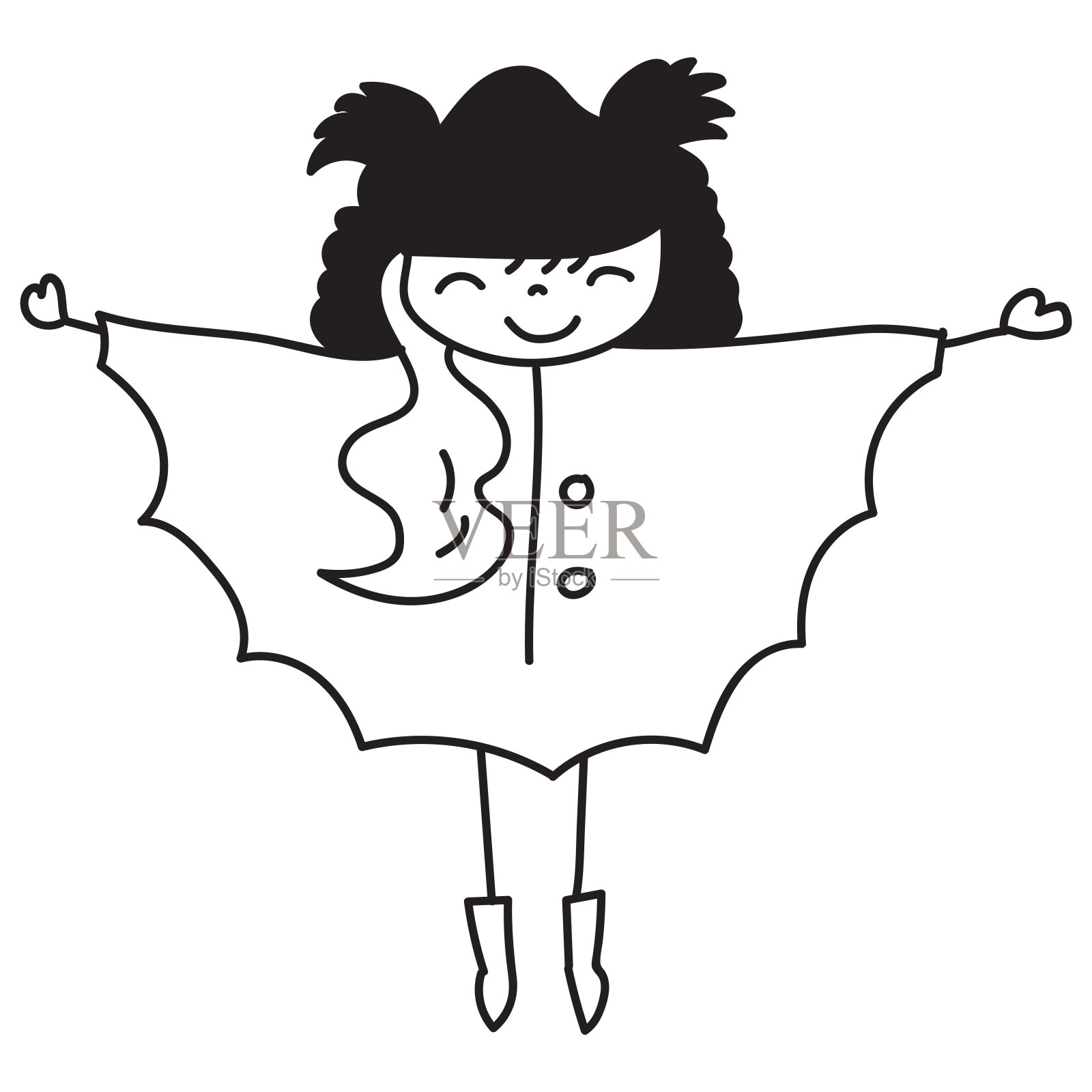 涂鸦手画万圣节剪纸女巫，孩子，插图插画图片素材