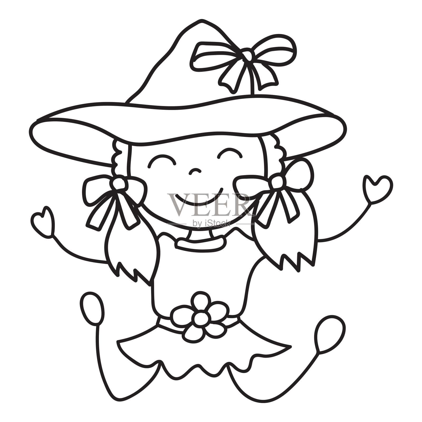 涂鸦手画万圣节剪纸女巫，孩子，插图插画图片素材