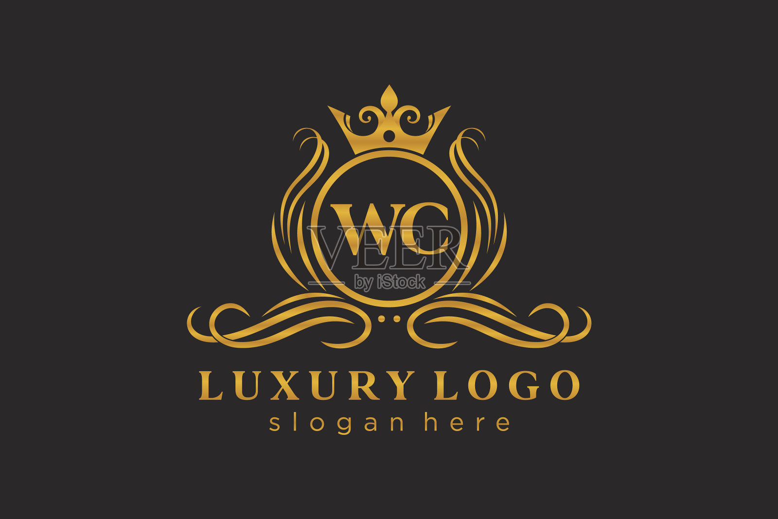 首字母wc皇家奢侈标志模板中插画图片素材