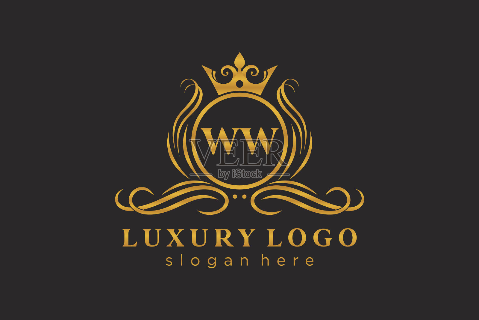 首个ww字母皇家奢侈标志模板中插画图片素材