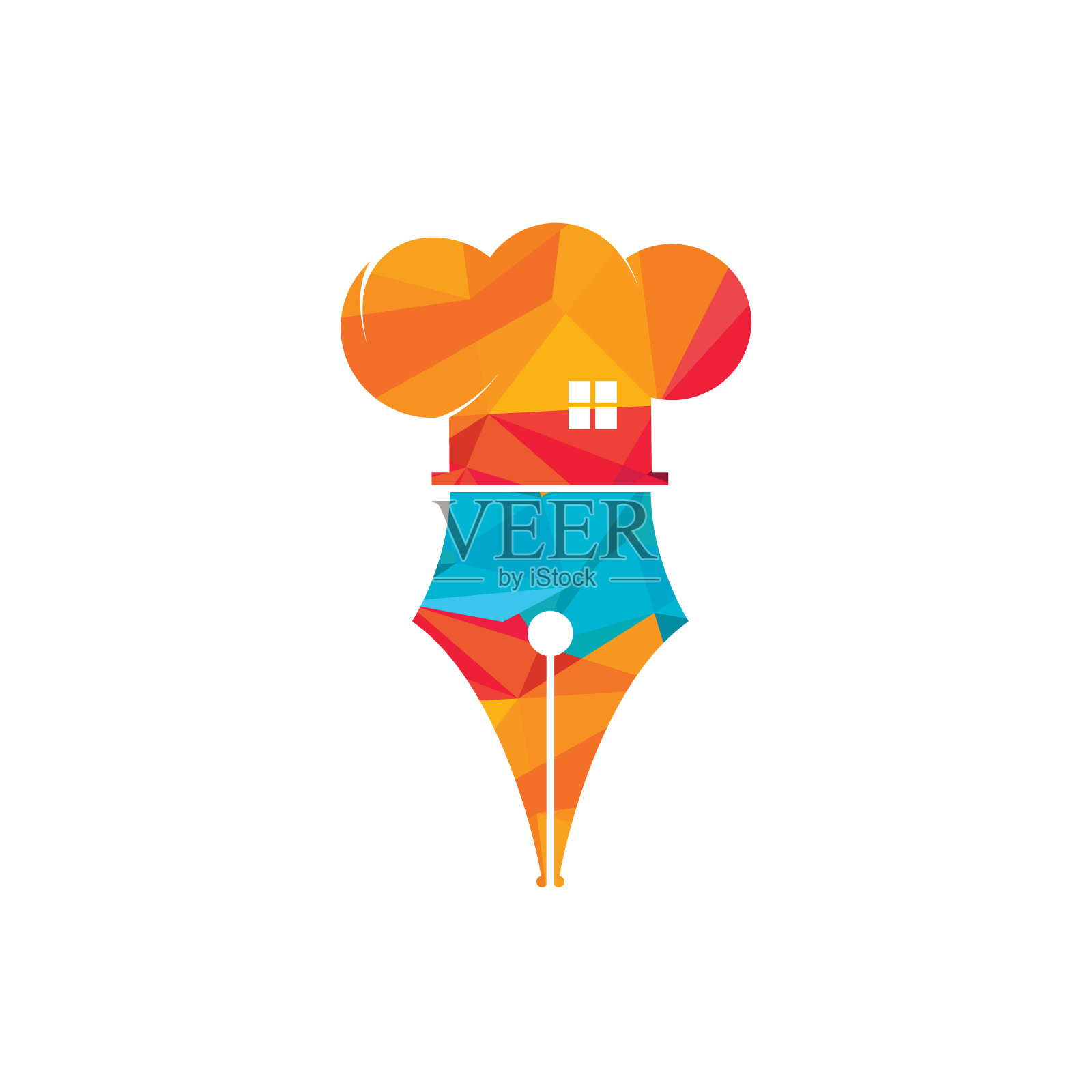 钢笔和厨师帽与家庭图标。插画图片素材