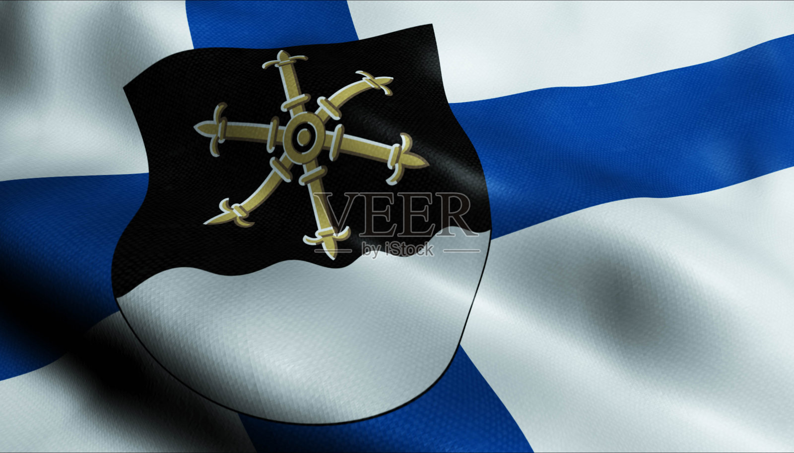 3D挥舞的芬兰城市旗帜库沃拉特写视图照片摄影图片