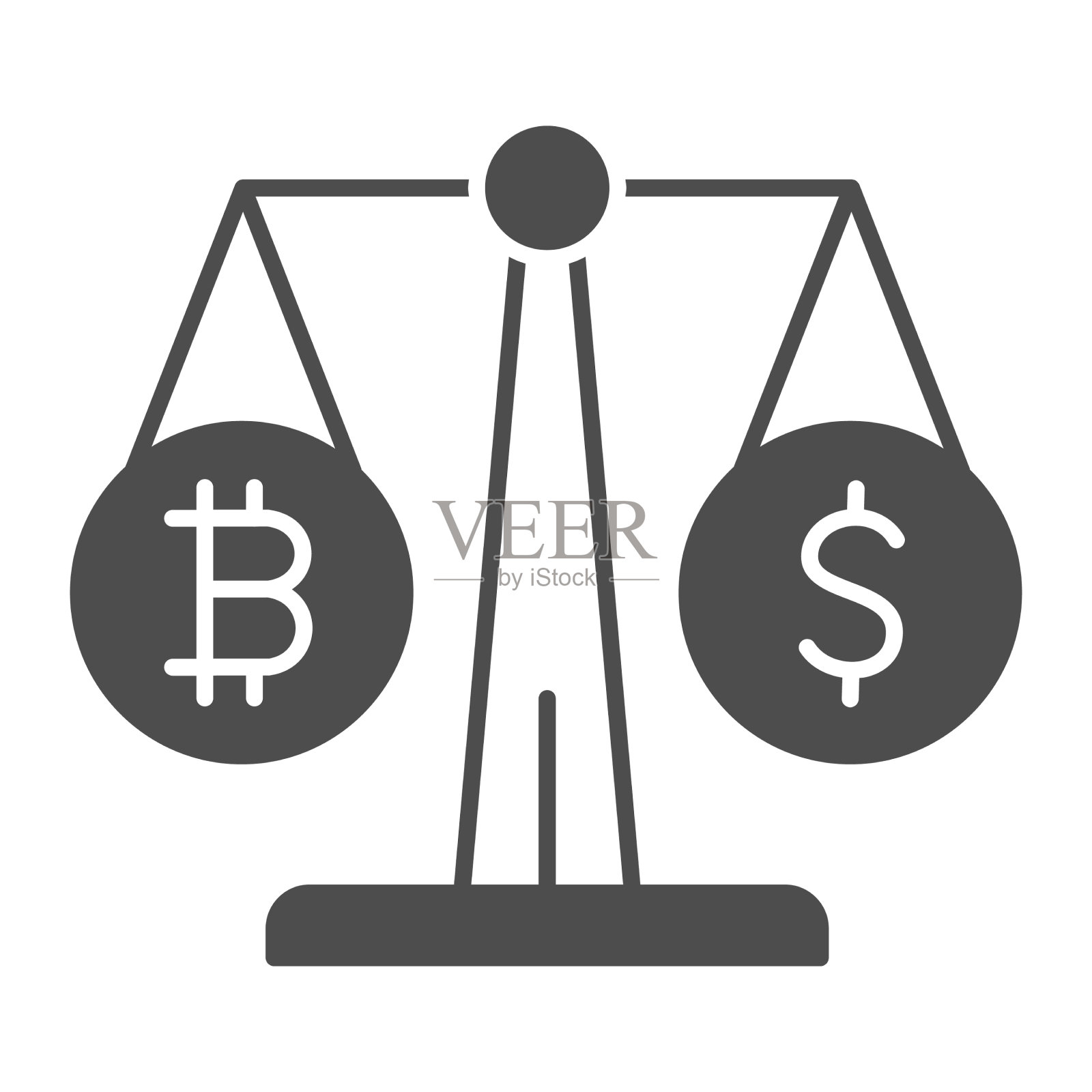 相当于比特币和美元上的刻度固体图标插画图片素材