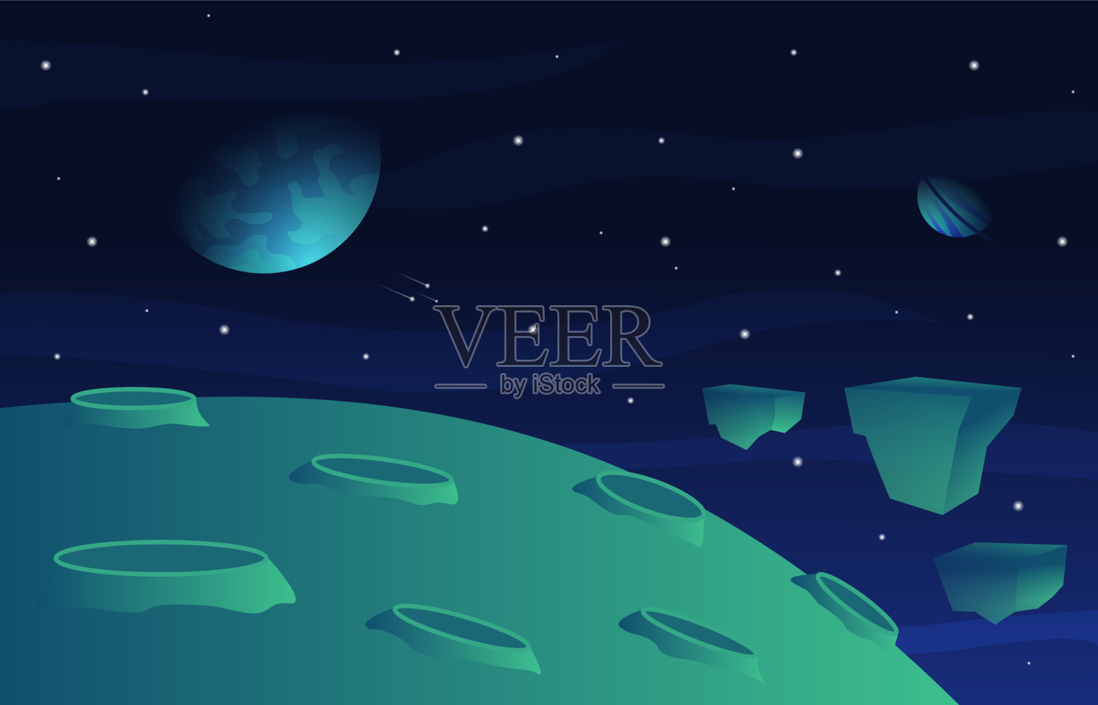 飘浮的岩石石头行星恒星空间插画图片素材