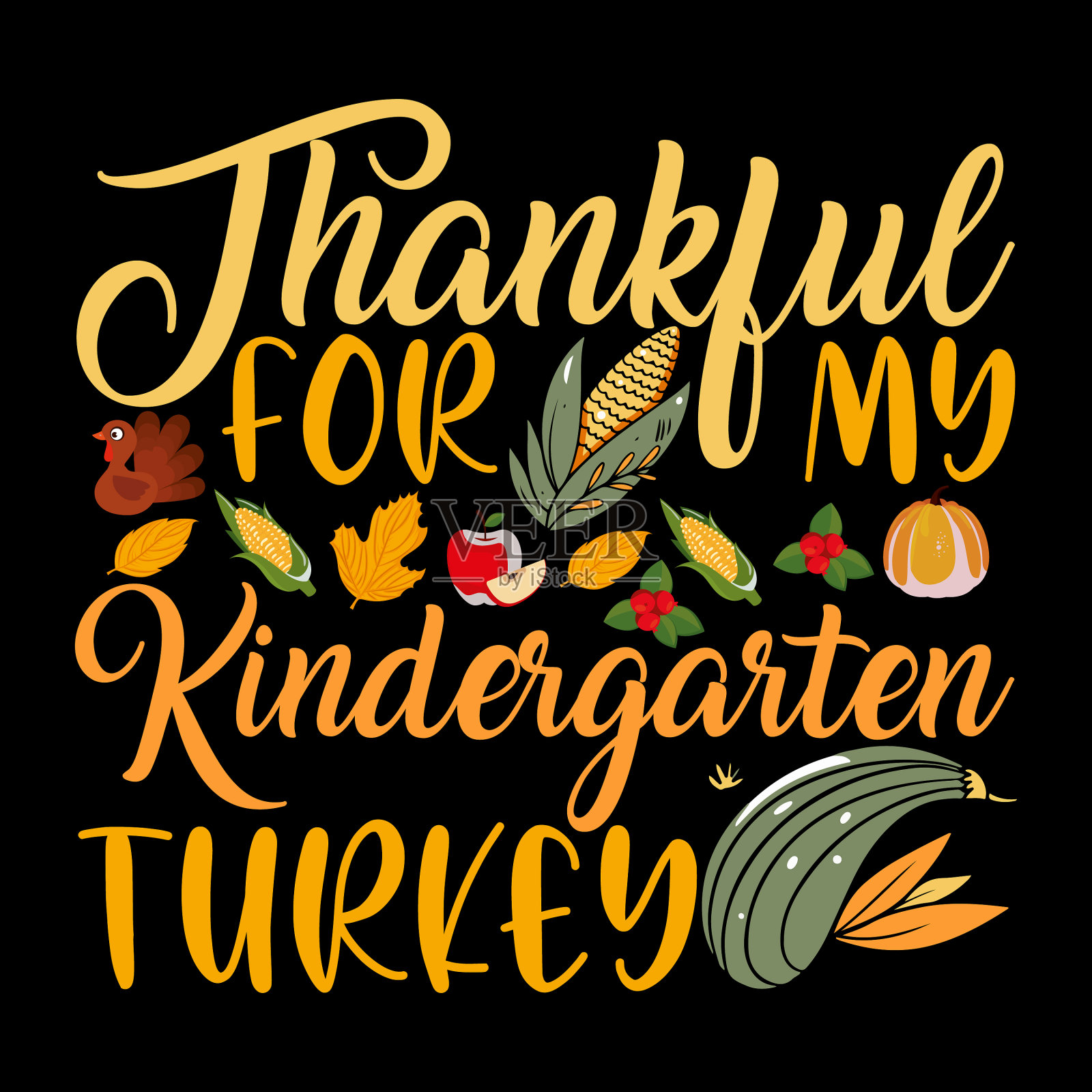 感谢我幼儿园的火鸡t恤插画图片素材