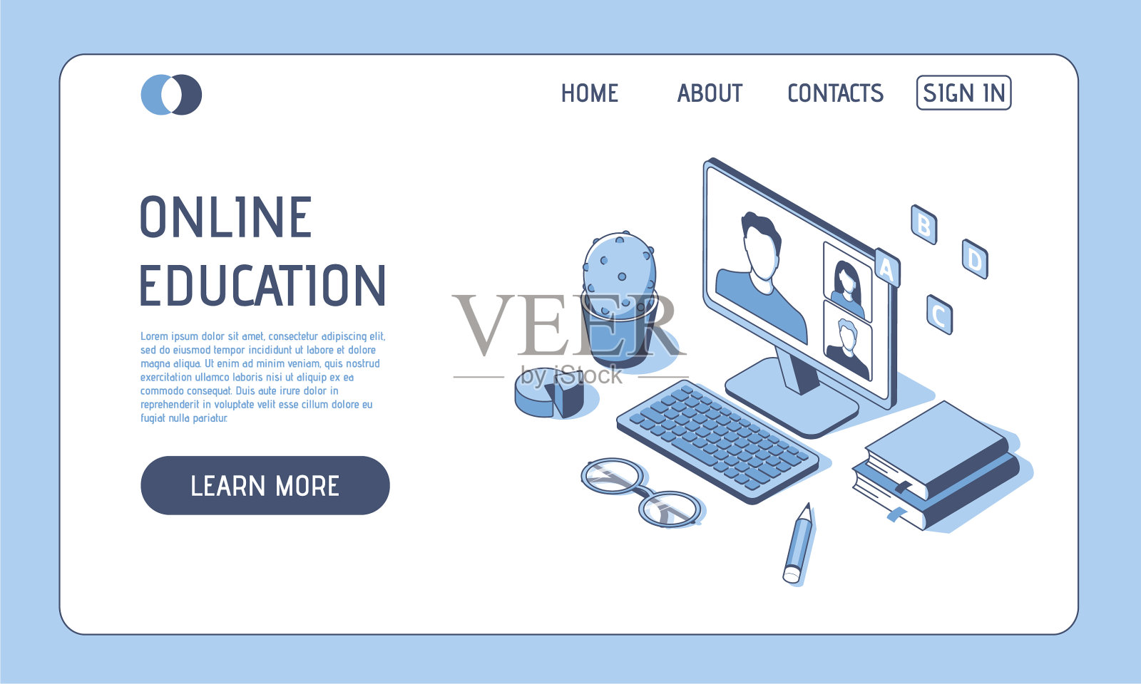 网站与移动网站在线教育的等距概念。着陆页模板。矢量图设计模板素材