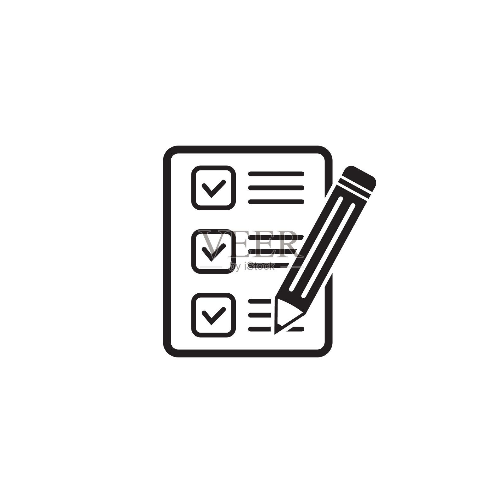 清单与铅笔图标矢量插图。测试矢量图标。图标素材