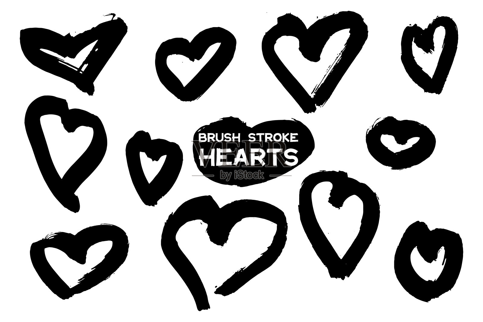 黑色墨水笔刷心形笔触，中国书法黑色线条，海报banner宣传单的抽象艺术设计元素矢量素材插画图片素材